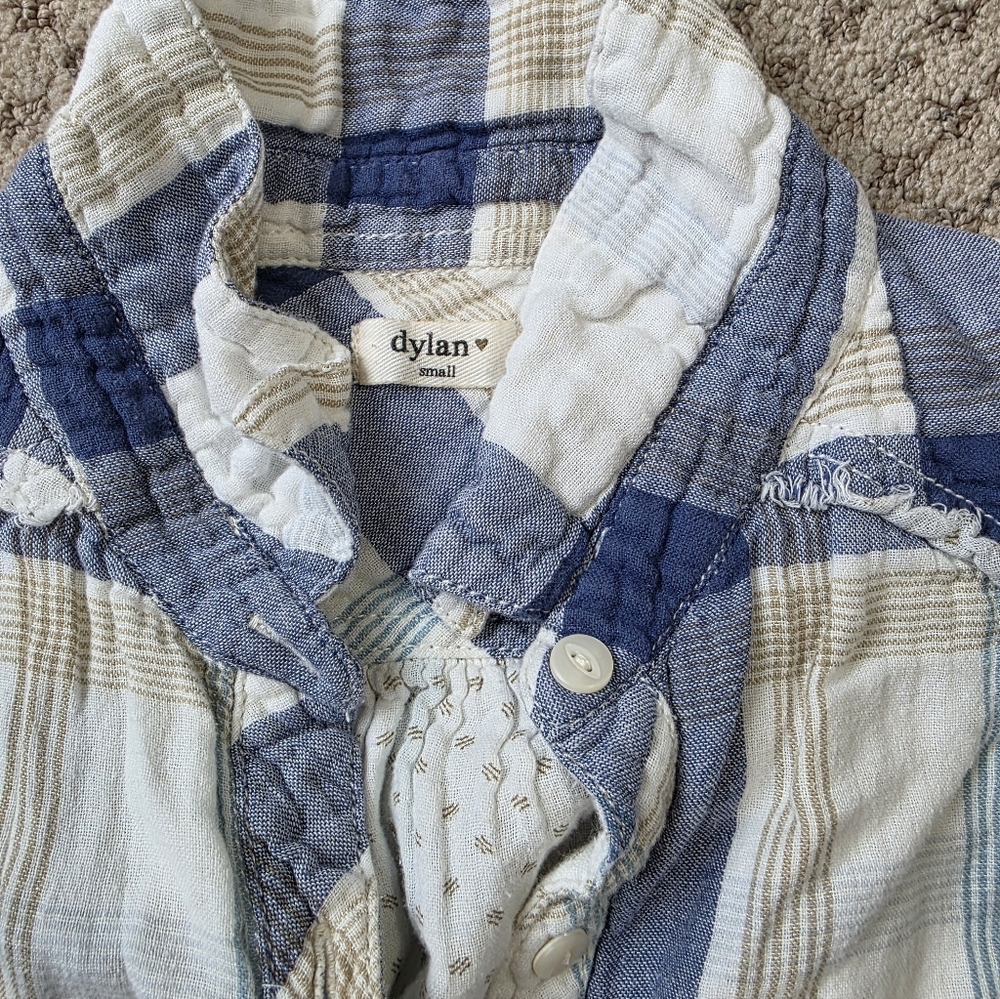 Dylan Blue and White Plaid Button-Up Shirt, Size Small - Picture 3 of 8